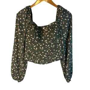 No Boundaries Bustier Smocked Crop Long Sleeve Top Size JRS M (7-9)